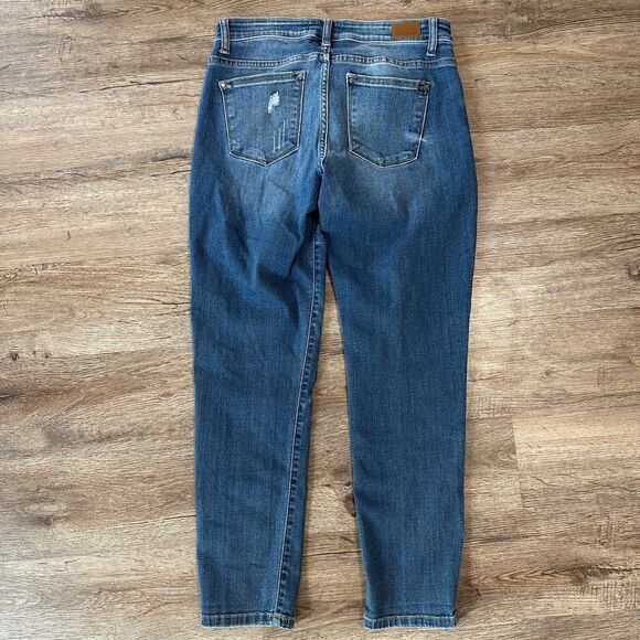 Judy Blue Boyfriend Fit Jeans Size 9/29 Dark Wash Distressed Denim Mid Rise - Picture 2 of 4